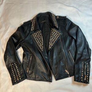 Zara Premium Black Lambskin Leather Studded Biker Jacket